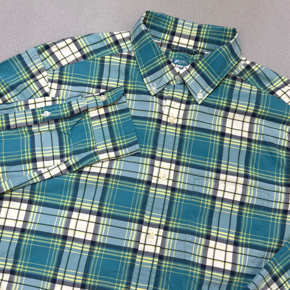 VINEYARD VINES On-The-Go OTG Performance Shirt Mens M Plaid Teal Brrr Cooling